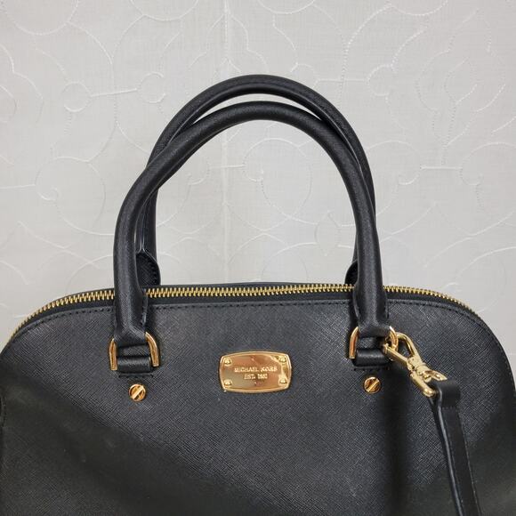 MICHAEL Michael Kors Women Bag Black Leather Cindy Dome Satchel Detachable Strap - Picture 5 of 14